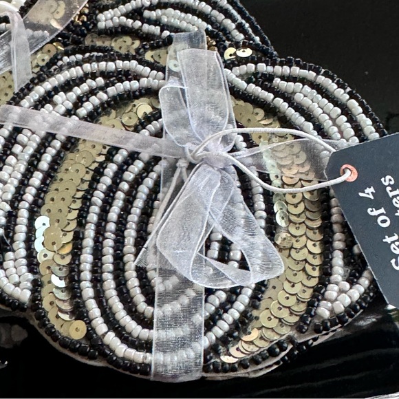 NWT! Elegant Beaded Mosaic & Sparkly Sequin Pumpkin Coasters S/4 - Picture 2 of 5